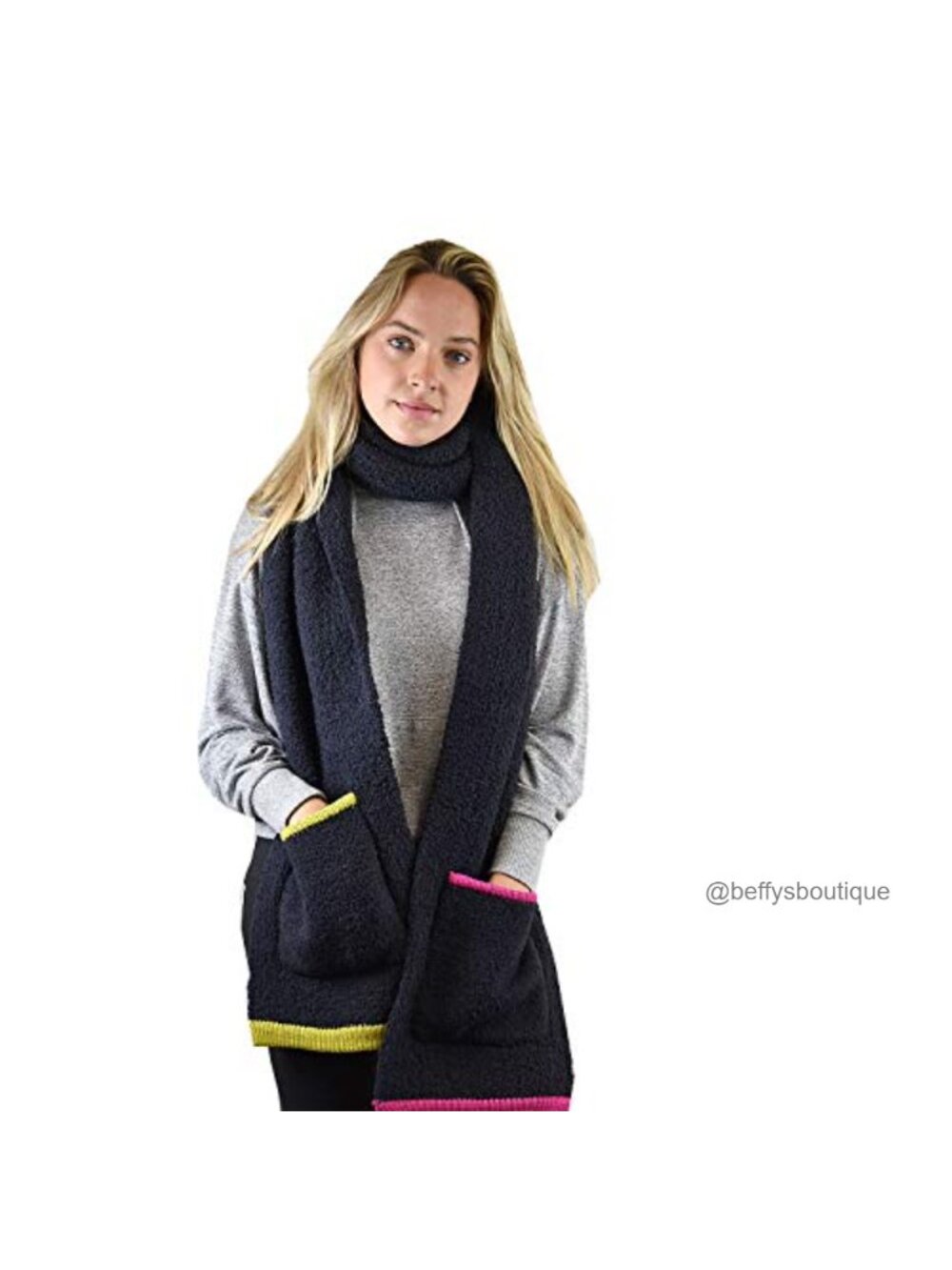 Sherpa Knit Pocket Extra Long Shawl Scarf 95% Polyester 5% Acrylic 88x11